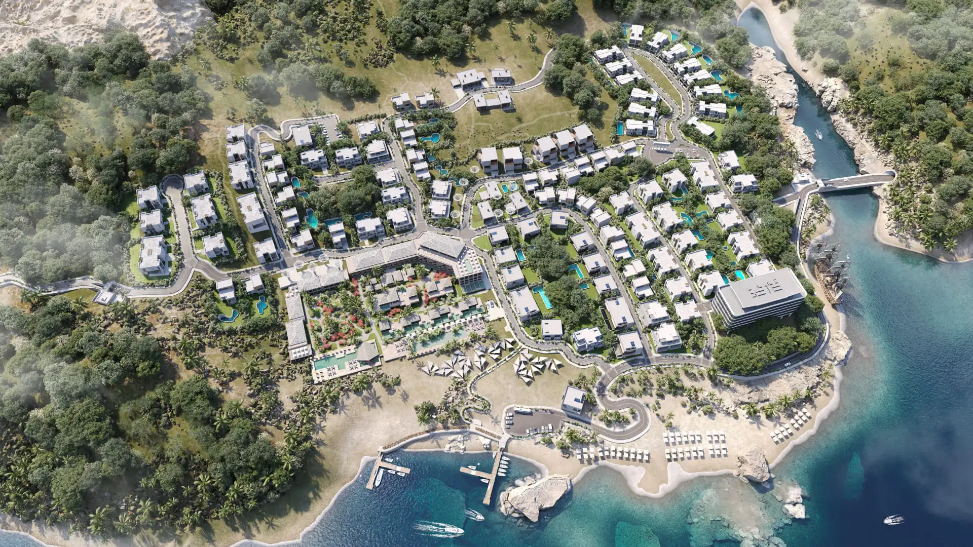 Luxury island resort and villas  3D render