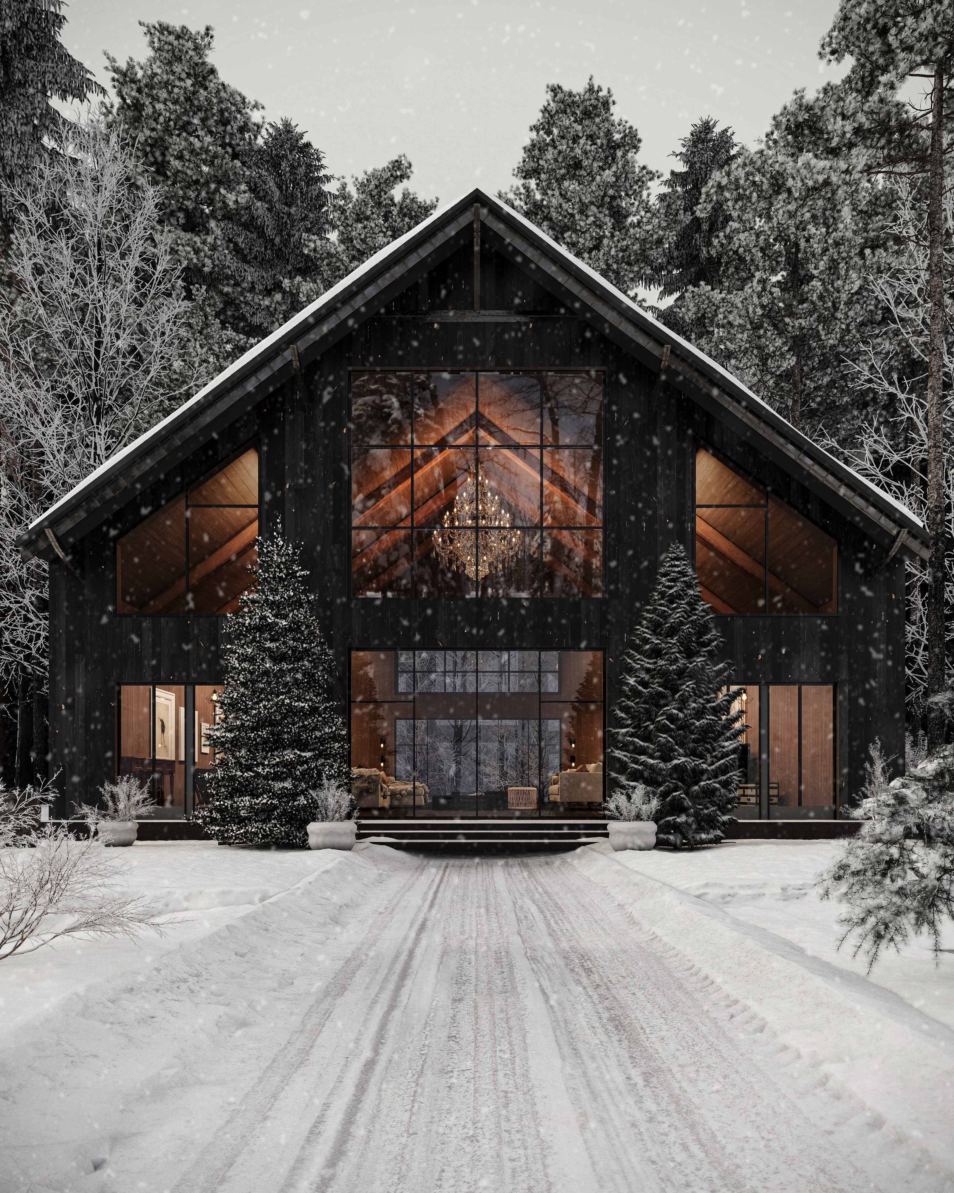 Winter house 3D render